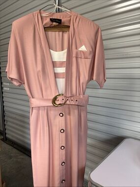 Positive Influence Pink Midi Dress with Gold Buckle Belt